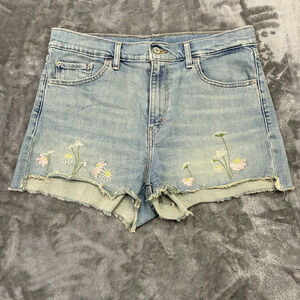Levi’s Women’s Denim Shorts Sz.31 High Rise Cutoff Boho Festival Floral Embroide
